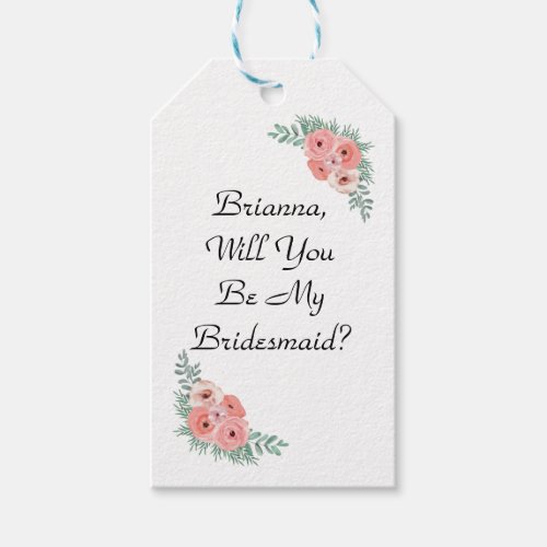 Will You Be My Bridesmaid Pink Floral  Gift Tags