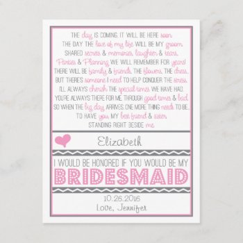 Will You Be My Bridesmaid? Pink/gray Poem Card by weddingsnwhimsy at Zazzle