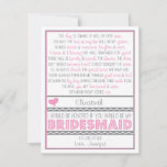 Will You Be My Bridesmaid? Pink/gray Poem Card at Zazzle