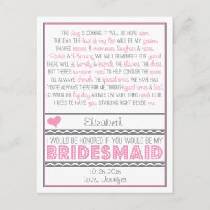 Will you be my Bridesmaid? Pink/Gray Poem Card V2