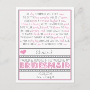 Will You Be My Bridesmaid? Pink/gray Poem Card V2 by weddingsnwhimsy at Zazzle