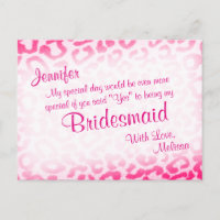 Will You Be My Bridesmaid? Pink Leopard Invitation Postcard