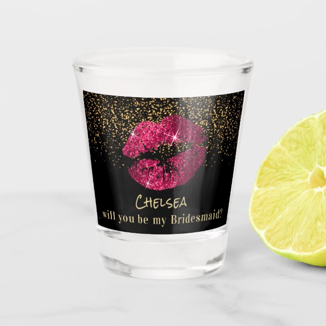 Will you be my Bridesmaid - Pink Lips Shot Glass (Front)