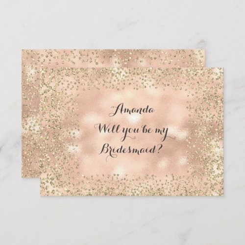 Will You Be My Bridesmaid Pink Rose Gold Confetti Invitation