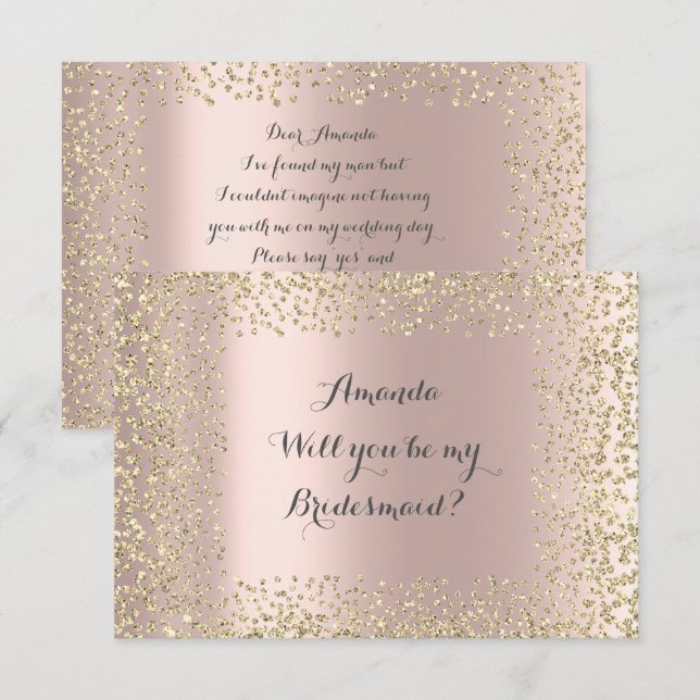 Will You Be My Bridesmaid Pink Rose Gold Confetti Invitation (Front/Back)