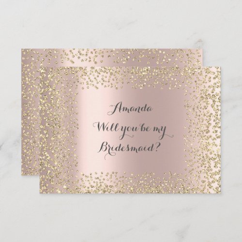 Will You Be My Bridesmaid Pink Rose Gold Confetti Invitation