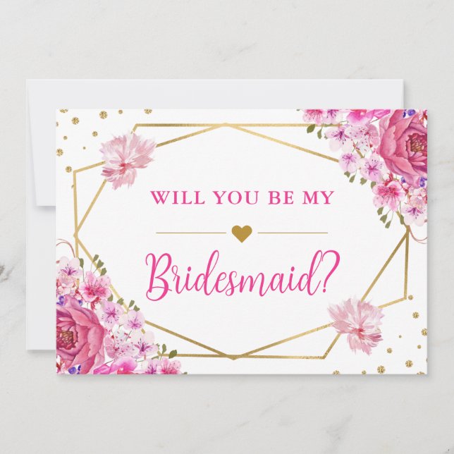 Will You Be My Bridesmaid Pink Roses Wedding Invitation (Front)