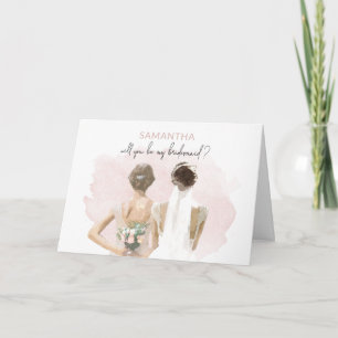 Will You Be My Bridesmaid Pink Watercolor Brown Card