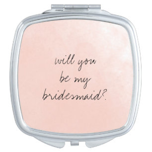 Will You Be My Bridesmaid Pink Watercolor Compact Mirror