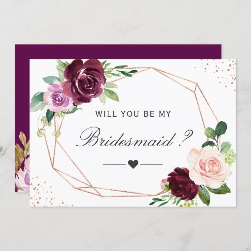 Will You Be My Bridesmaid Plum Purple Floral Invitation