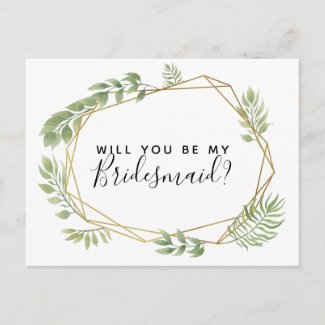 Will you be my bridesmaid postcard greenery leaf