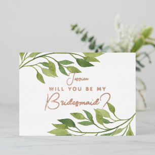 Will you be my bridesmaid postcard greenery leaf