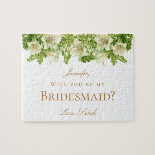 Will You Be My Bridesmaid Proposal Floral Lilies Jigsaw Puzzle