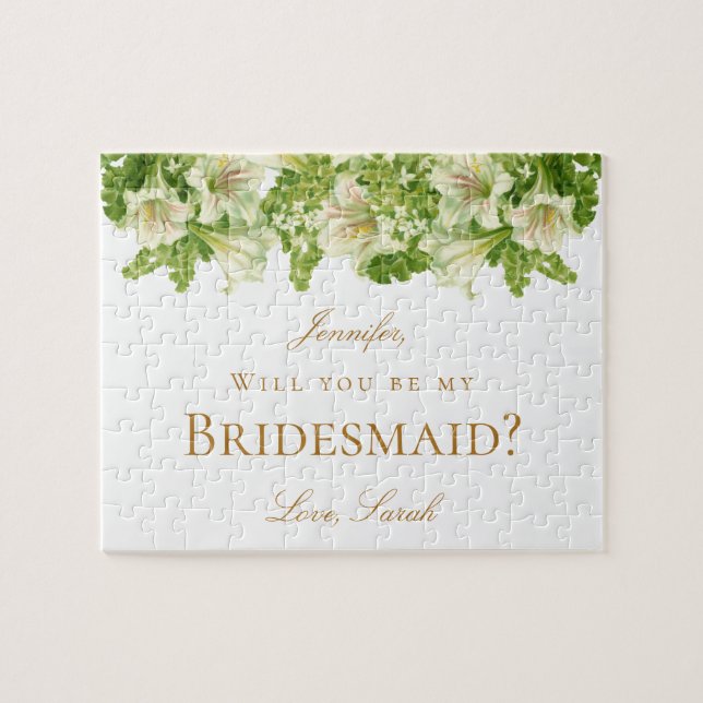 Will You Be My Bridesmaid Proposal Floral Lilies Jigsaw Puzzle (Horizontal)