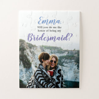 Will You Be my Bridesmaid Proposal | Modern Blue Jigsaw Puzzle