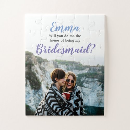 Will You Be my Bridesmaid Proposal  Modern Blue Jigsaw Puzzle