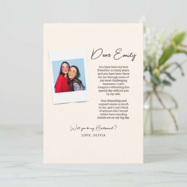 Will You Be My Bridesmaid Proposal Photo Minimal Invitation (Standing Front)