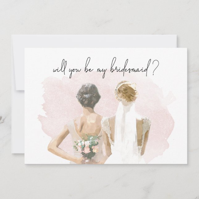 Will You Be My Bridesmaid Proposal Pink Watercolor (Front)
