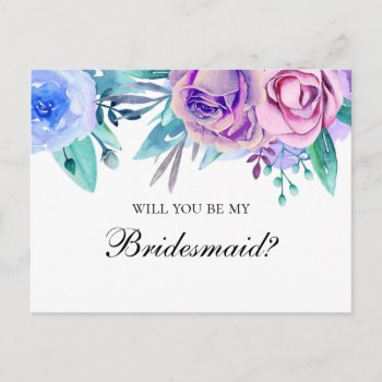 Will you be my bridesmaid. Purple and blue wedding Invitation Postcard