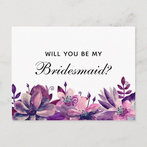 Will you be my bridesmaid Purple and pink flowers Invitation Postcard