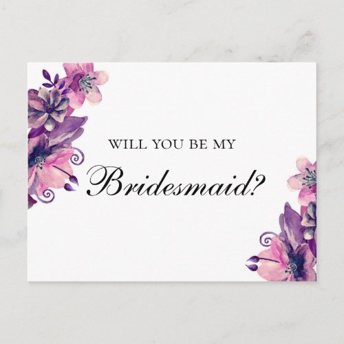 Will you be my bridesmaid Purple and pink wedding Invitation Postcard