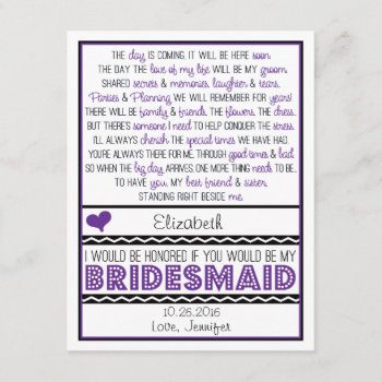 Will You Be My Bridesmaid? Purple/black Poem Card by weddingsnwhimsy at Zazzle