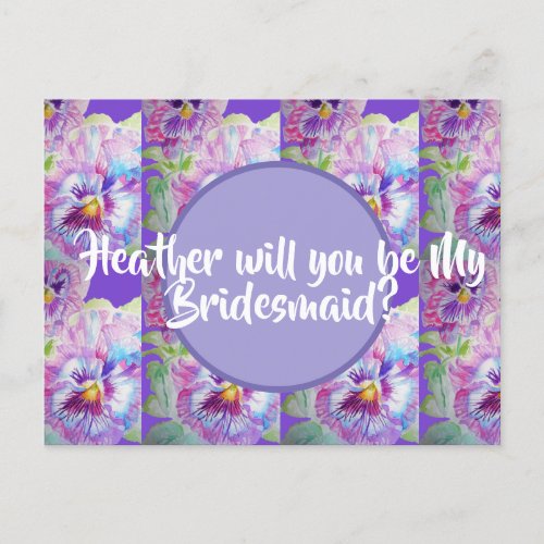 Will You Be My Bridesmaid Purple floral Postcard