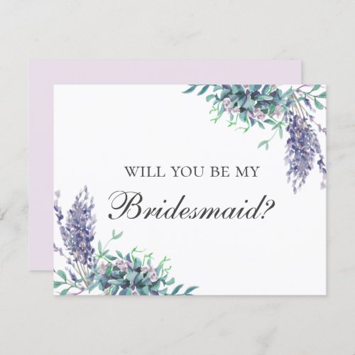 Will you be my bridesmaid. Purple flower. Lavender Invitation