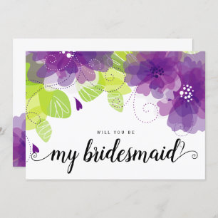 Will you be my bridesmaid purple flowers card