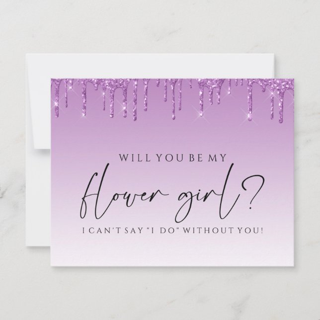 Will You Be My Bridesmaid - Purple Glitter Drip Invitation (Front)