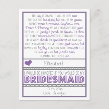 Will You Be My Bridesmaid? Purple/gray Poem Card by weddingsnwhimsy at Zazzle