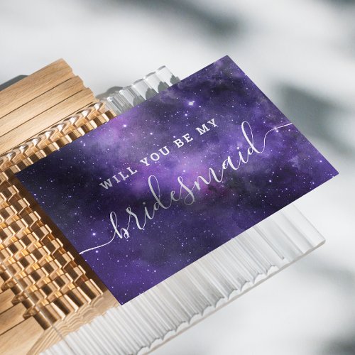 Will you be my bridesmaid Purple space wedding Invitation Postcard
