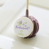 Will You be My Bridesmaid Quote in Purple & Green Cake Pops (Front Insitu)