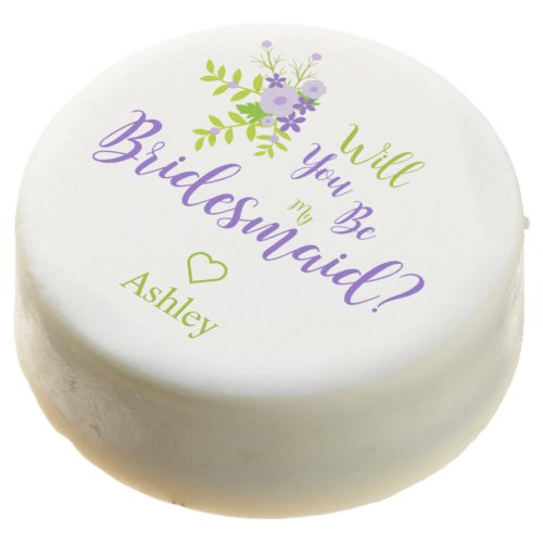 Will You be My Bridesmaid Quote in Purple  Green Chocolate Covered Oreo