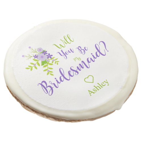 Will You be My Bridesmaid Quote in Purple  Green Sugar Cookie