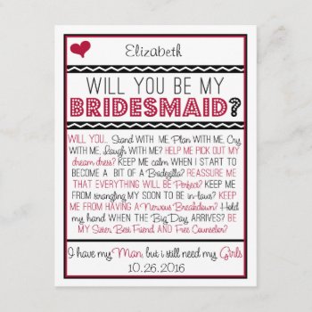 Will You Be My Bridesmaid? Red/black Collage Card by weddingsnwhimsy at Zazzle
