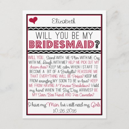 Will You Be My Bridesmaid? Red/black Collage Card