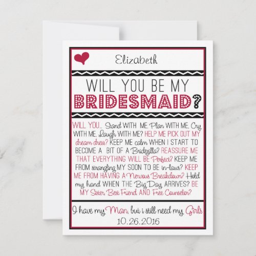 Will you be my Bridesmaid RedBlack Collage Card
