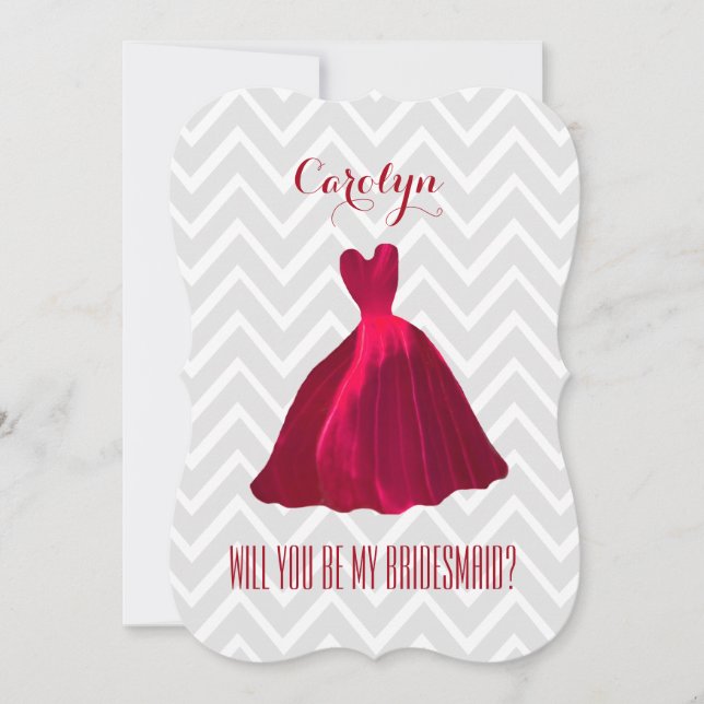 Will You Be My Bridesmaid RED GOWN A01A Invitation (Front)