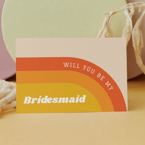 Will you be my Bridesmaid Retro rainbow 70s Postcard