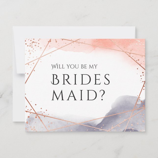 Will you be my bridesmaid rose gold geometric invitation (Front)