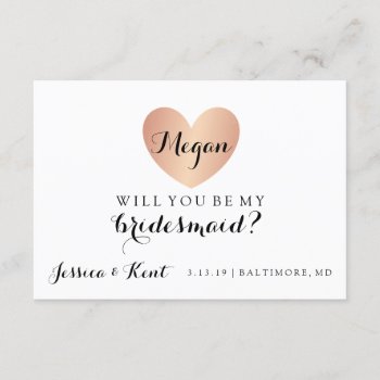 Will You Be My Bridesmaid - Rose Gold Heart's Glam Invitation by Evented at Zazzle