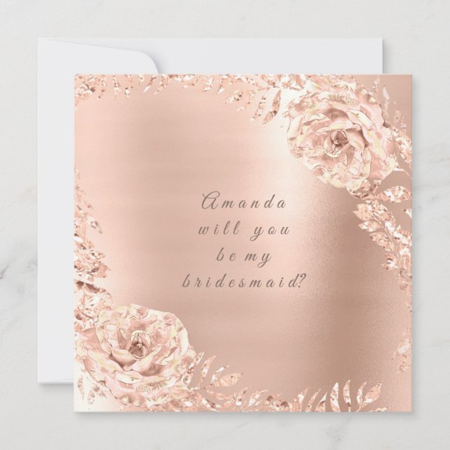 Will You Be My Bridesmaid  Rose Gold Wreath Peach Invitation (Front)