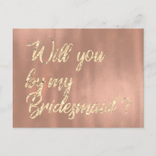 Will You Be My Bridesmaid Rose Pink Gold Faux Invitation Postcard