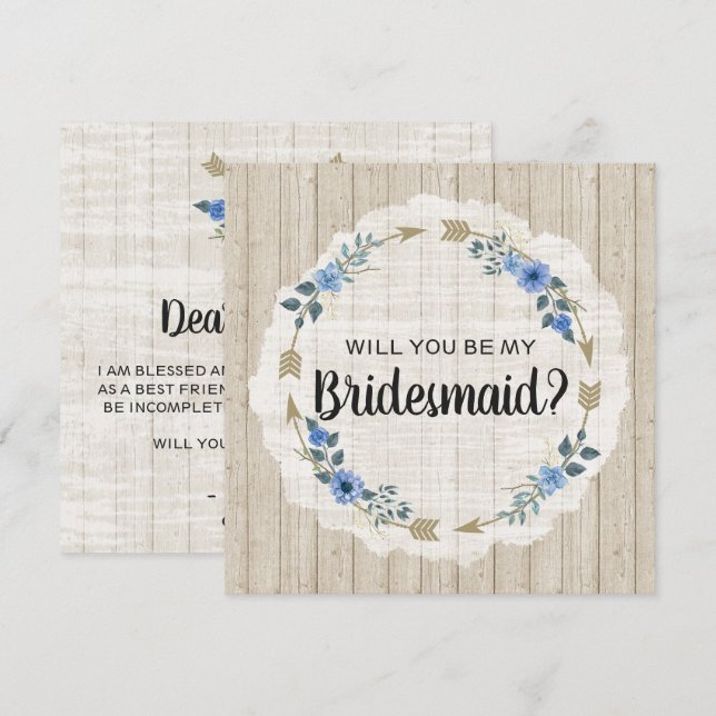 Will You Be My Bridesmaid Rustic Boho Arrows Invitation (Front/Back)