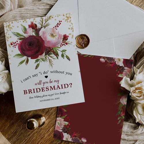 Will you be my Bridesmaid  Rustic Burgundy Blush Invitation