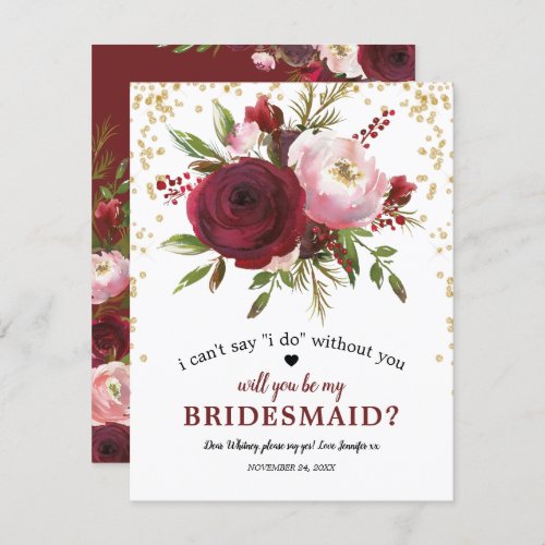 Will you be my Bridesmaid | Rustic Burgundy Blush Invitation