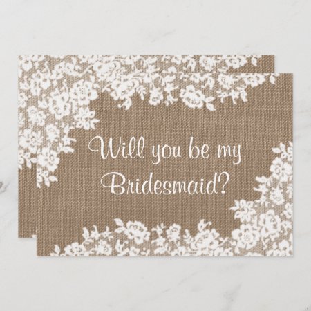 Will You Be My Bridesmaid? Rustic Burlap & Lace Invitation