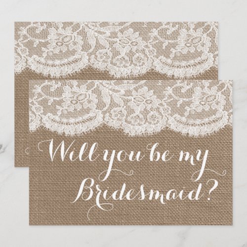 Will You Be My Bridesmaid? Rustic Burlap &amp; Lace Cards