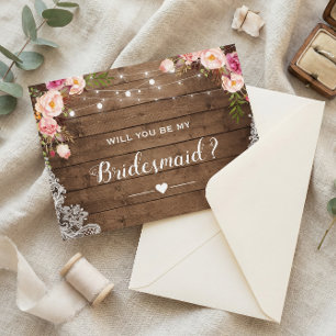 Will You Be My Bridesmaid Rustic Floral Lace Invitation
